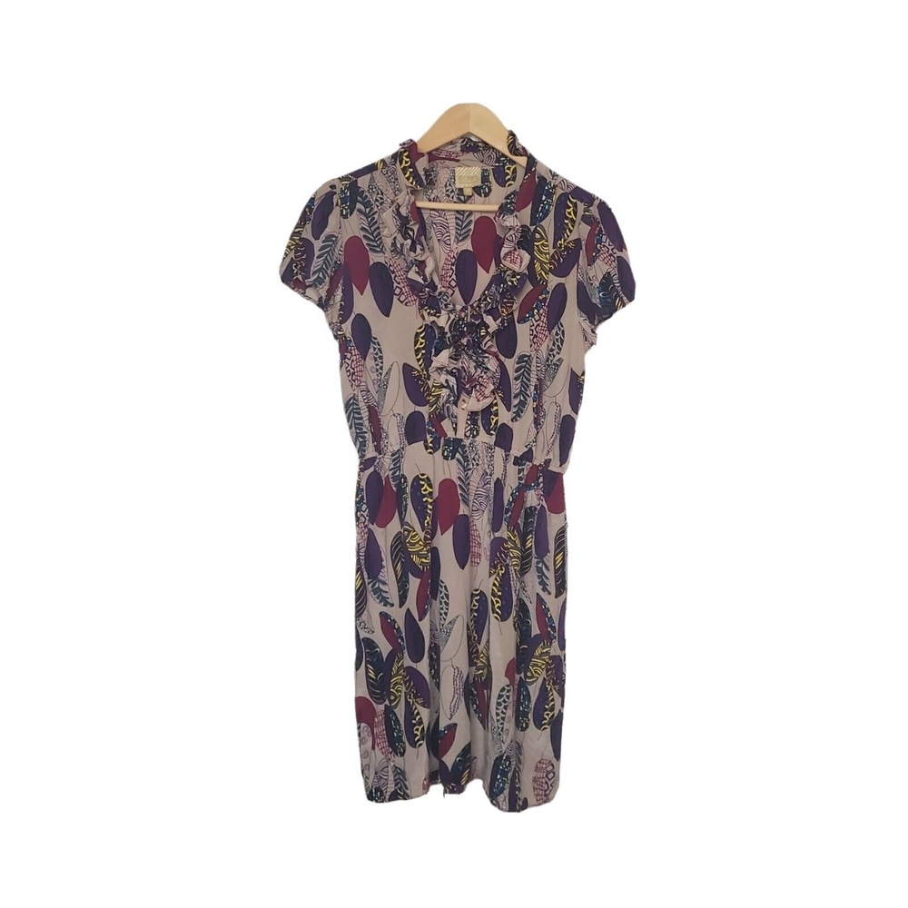 Postella Anthropologie Sz S Silk Cowboy Midi Leaf Print Dress